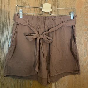 Brown Stretchy Super Comfy Shorts with Pocket and Adjustable Tie - Size Large
